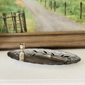 Lenox Silver Oval Tray Olive Branch W/ Scalloped Edge And Candle Snuffer Decor